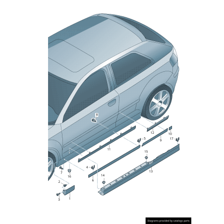 Jupe latérale apprêtée gauche coté conducteur droite coté passager ensemble de paires - Pièces d'origine Audi 8P3853859GRU/8P385 Jupe latérale apprêtée gauche coté conducteur droite coté passager ensemble de paires - Pièces d'origine Audi 8P3853859GRU/8P385