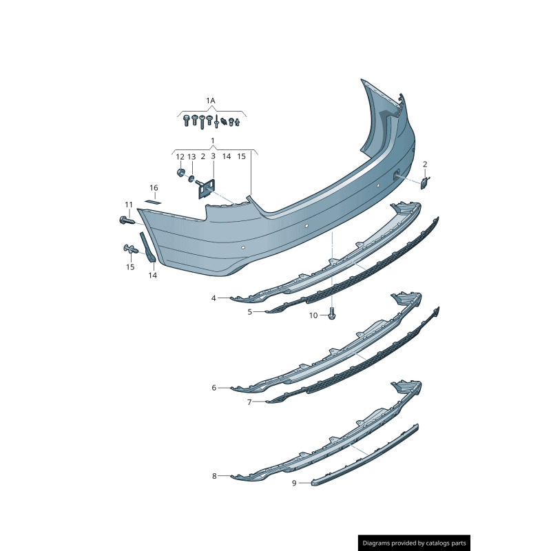 Pare-chocs arrière S-Line Avant avec diffuseur et garniture d'insertion - Pièces d'origine Audi 8K0807521KY9B/8K0807833B01C