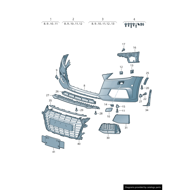 Plaque d'extrémité inférieure centrale de pare-chocs avant S-Line - Pièces d'origine Audi 8S0807233F.