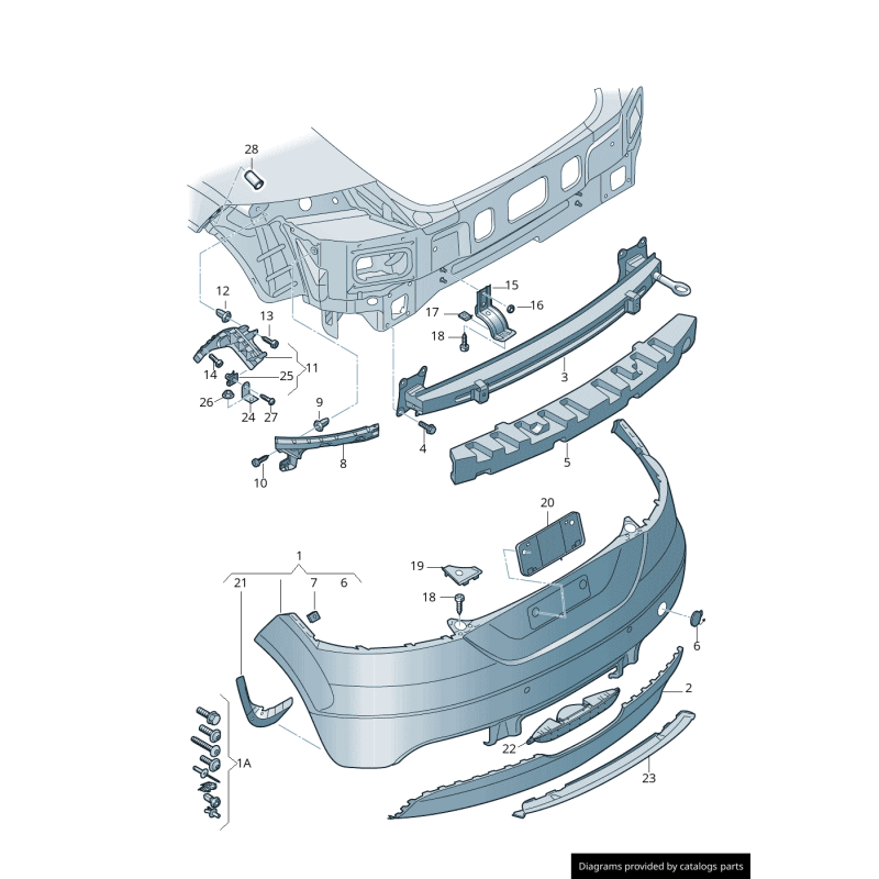 Pare-chocs arrière S-Line avec diffuseur d'échappement double gris - Pièces d'origine Audi 8J0807421E1RR