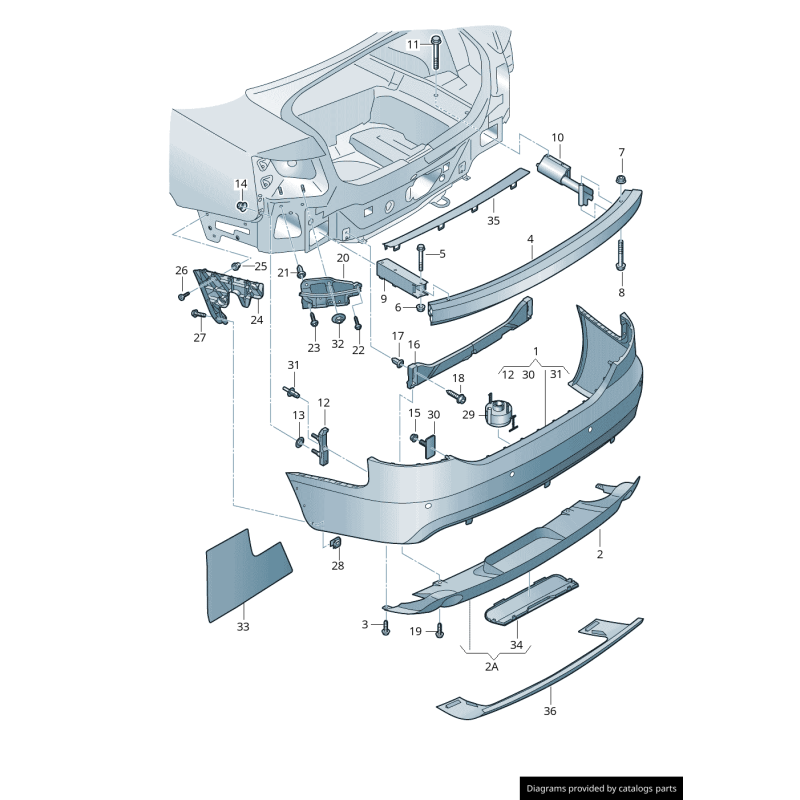 Pare-chocs arrière S-Line avec diffuseur apprêté - Pièces d'origine Audi 4F9807521CGRU