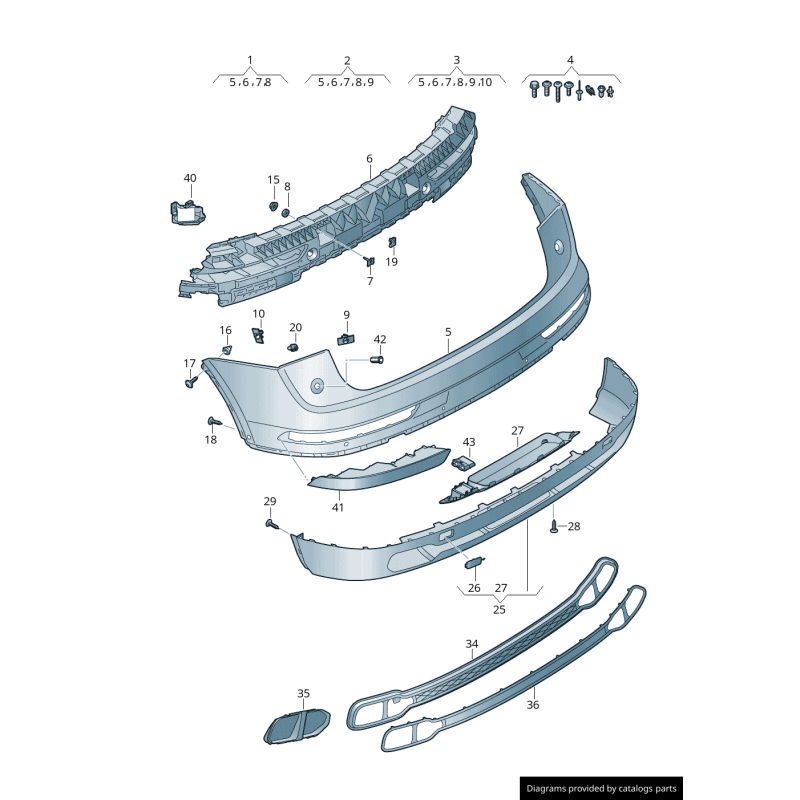 Pare-chocs arrière S-Line avec couverture de crochet de remorquage apprêtée côté droit coté passager - Pièces d'origine Audi 80A