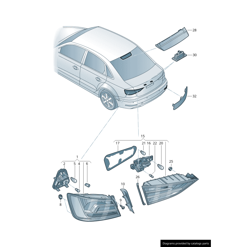 Réflecteur de pare-chocs arrière S-Line gauche coté conducteur - Pièces d'origine Audi 8V5945105B