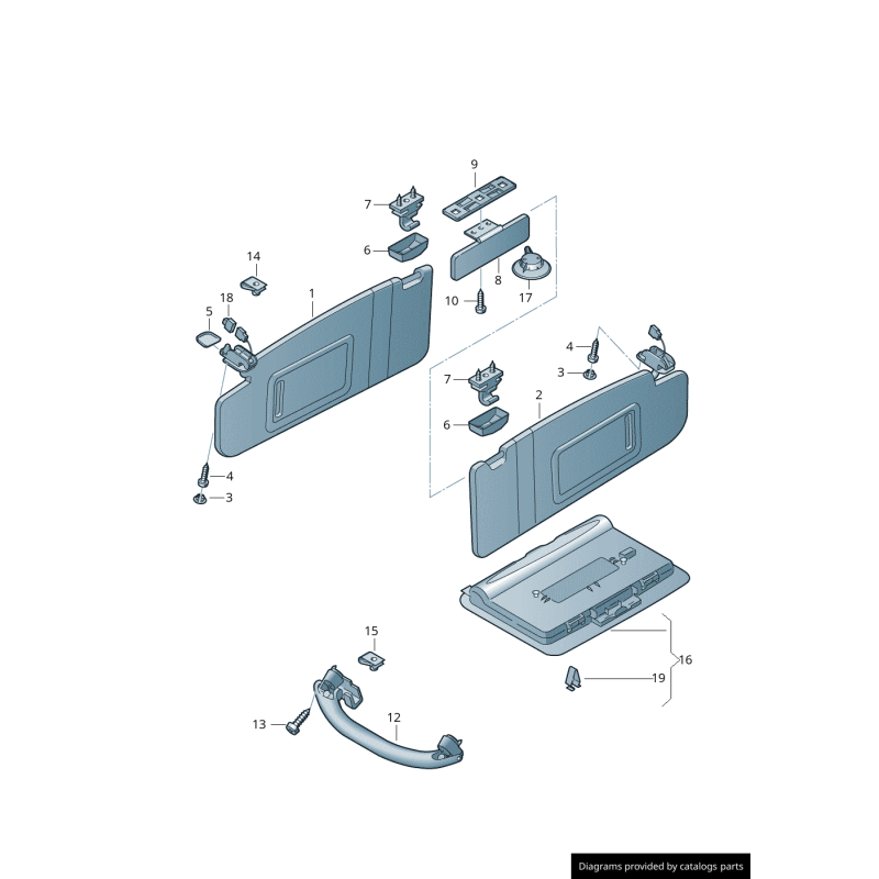 Crochet de support de clip de pare-soleil Cap Argent - Pièces d'origine Audi 8E0857563A1YE