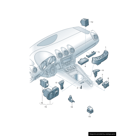 Interrupteur pour le contrôle hydraulique du toit convertible - Pièces d'origine Audi 8J79597275PR