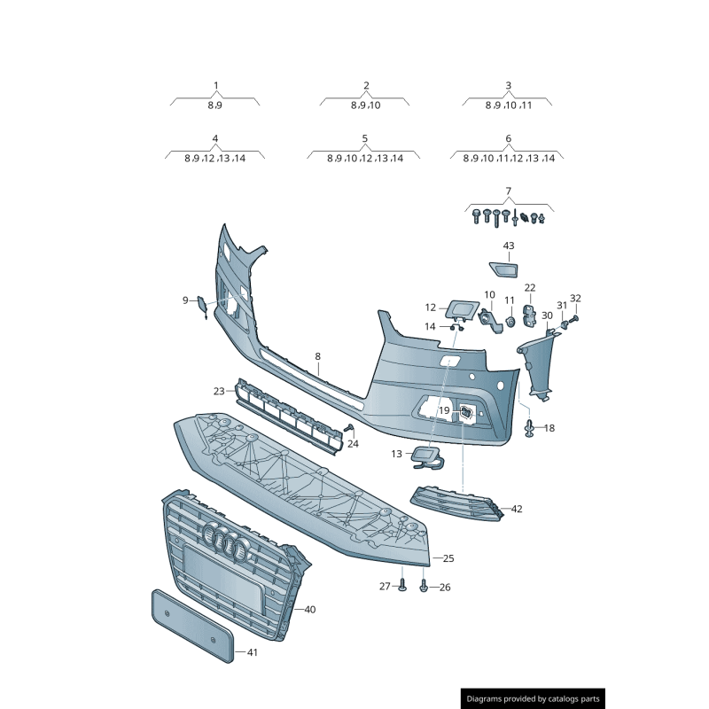 Sous le pare-chocs avant, couverture de plaque d'extrémité inférieure centrale - Pièces d'origine Audi 8W0807611
