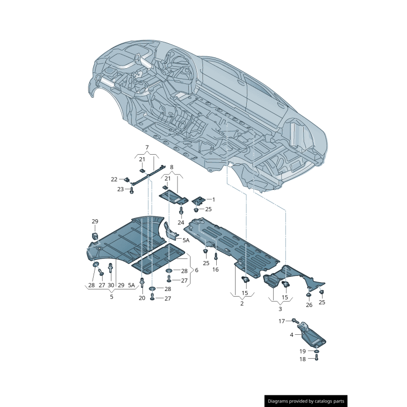 Revêtement de garniture de sous-carrosserie, couverture de doublure centrale gauche coté conducteur - Pièces d'origine Audi 4E08