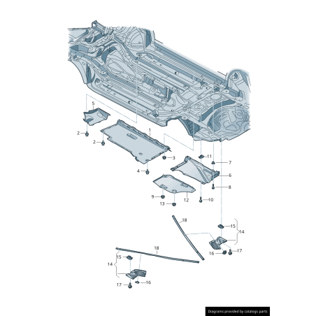 Revêtement de garniture de sous-carrosserie, couverture de doublure droite coté passager - Pièces d'origine Audi 4G0825208E.