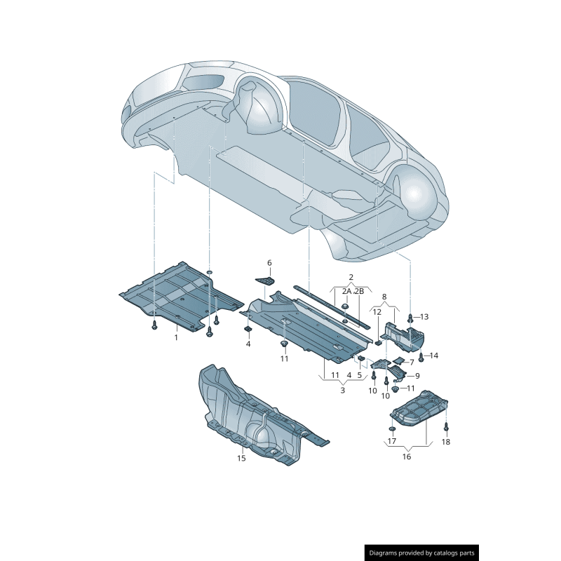 Revêtement de garniture de sous-carrosserie, couverture de côté droit coté passager - Pièces d'origine Audi 8U0825208.