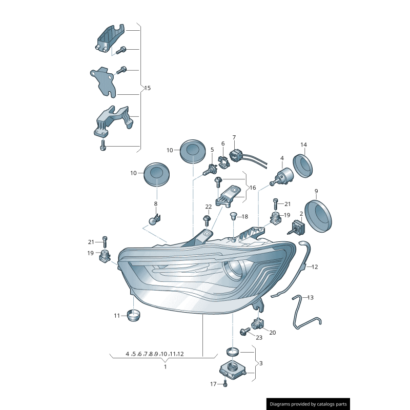 Kit de réparation du boîtier de phare avant droit supérieur - Pièces d'origine Audi 4G0998122A