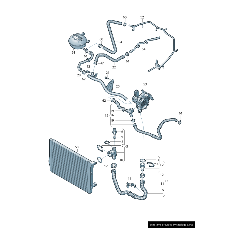 Tuyau de liquide de refroidissement du moteur à essence VW 15-20 2.0L - Pièces d'origine Audi VW 5Q0121070BR.