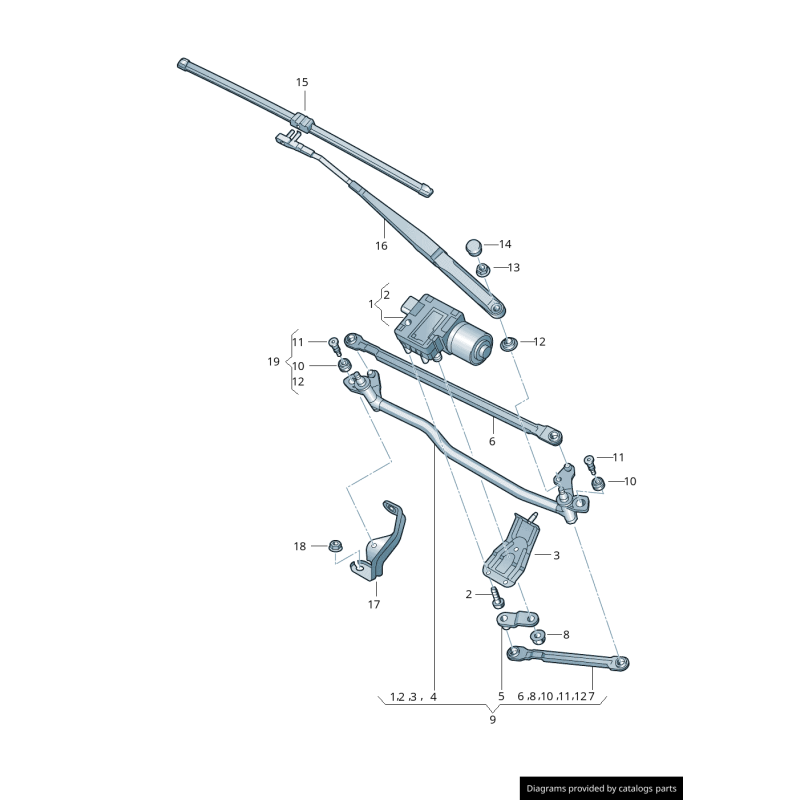 Support d'essuie-glace avec moteur d'essuie-glace RHD - Pièces d'origine Audi 8P2955023N