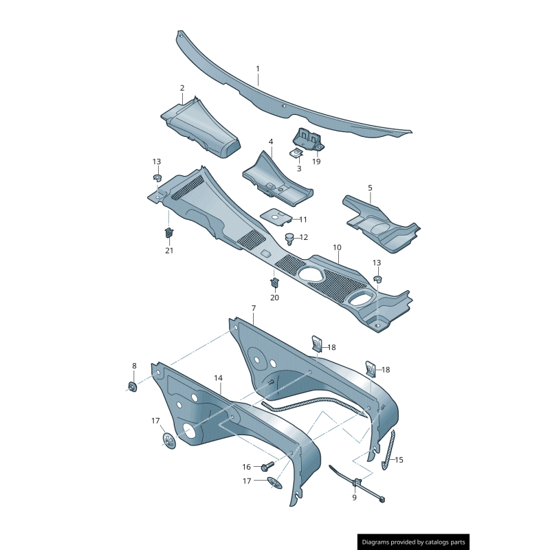 Déflecteur d'eau pour essuie-glace de pare-brise, couvercle de cowl, côté conducteur - Pièces d'origine Audi 8K1819403A01C.