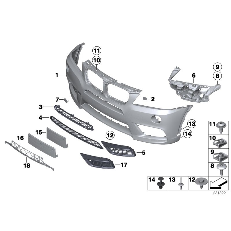 10-14 Nouvelle pièce d'origine Grille centrale supérieure du pare-chocs avant M Sport - Pièce d'origine BMW 51118048096