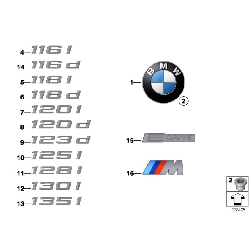 Étiquette d'emblème d'étiquette de label 130i - Pièce d'origine BMW 51147151387
