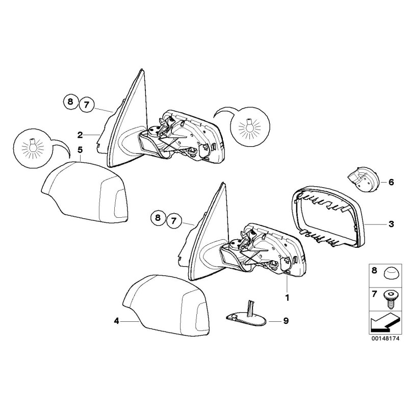 1999-2006 Anneau de garniture de rétroviseur droit O/s noir - Pièce d'origine BMW 51167002320