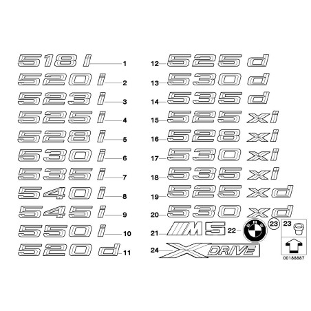 Autocollant d'étiquette d'emblème de badge de label 525d - Pièce d'origine BMW 51147039785 Autocollant d'étiquette d'emblème de badge de label 525d - Pièce d'origine BMW 51147039785