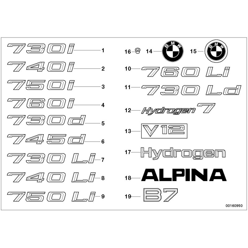 Insigne de coffre 760 - Pièce d'origine BMW 51147148196
