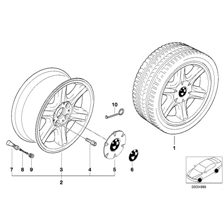 Ensemble de quatre bouchons de centre de moyeu de roue en alliage Style 10 - Pièce d'origine BMW 4x36131182766