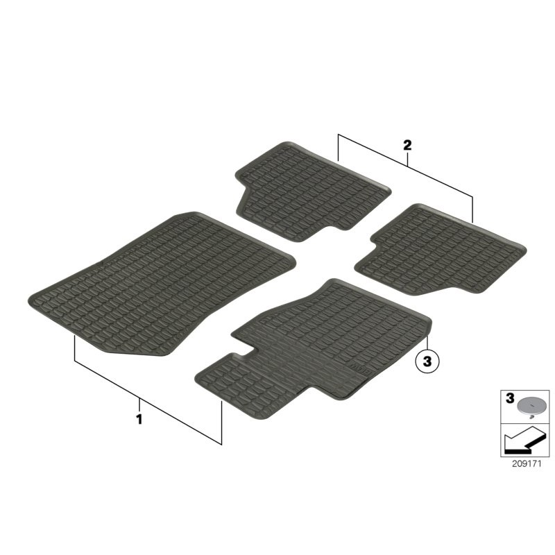 Tapis de sol en caoutchouc toutes saisons, paire avant - Pièce d'origine BMW 51472336798. Tapis de sol en caoutchouc toutes saisons, paire avant - Pièce d'origine BMW 51472336798.