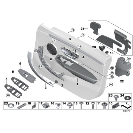 Garniture de tirage de porte hexagonale en aluminium gauche - Pièce d'origine BMW 51418064249