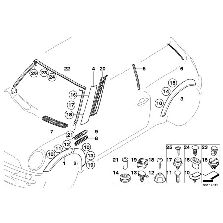 Garnitures d'arche - Clip de fixation - Pièce d'origine BMW 51137034022 Garnitures d'arche - Clip de fixation - Pièce d'origine BMW 51137034022