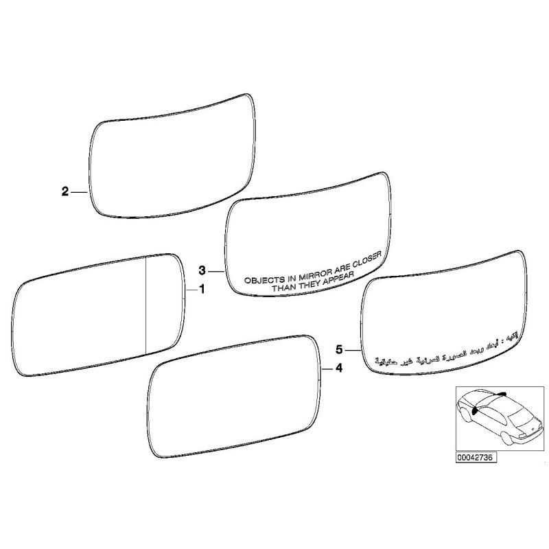 Miroir asphérique passager droit - Pièce d'origine BMW 51167028428 Miroir asphérique passager droit - Pièce d'origine BMW 51167028428