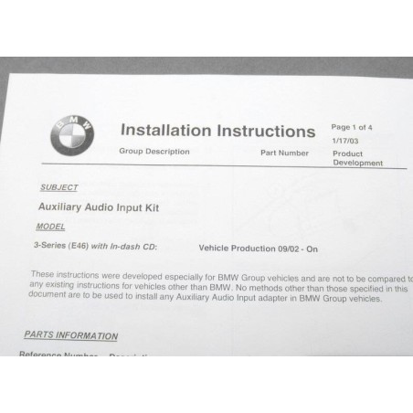 Kit de rétrofit d'entrée auxiliaire - Pièce d'origine BMW 65120153501