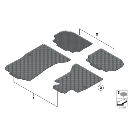 Ensemble de tapis de sol en caoutchouc de la ligne de base - Pièce d'origine BMW 51472153726 pour l'avant.
