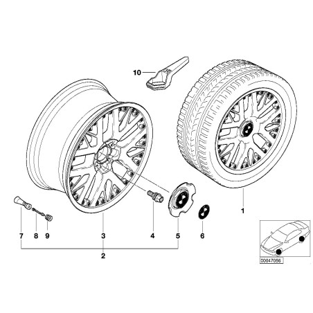 Bouchon central de roue en alliage BBS de 80 mm avec outil de démontage de l'écrou - Pièce d'origine BMW 36131179325