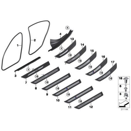 Seuil de porte arrière gauche noir - Pièce d'origine BMW 51477358047