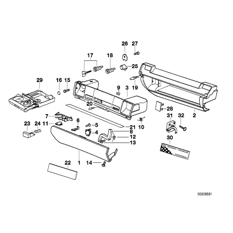 Boîte à gants noire avec bouton poussoir - Pièce d'origine BMW 51168170671