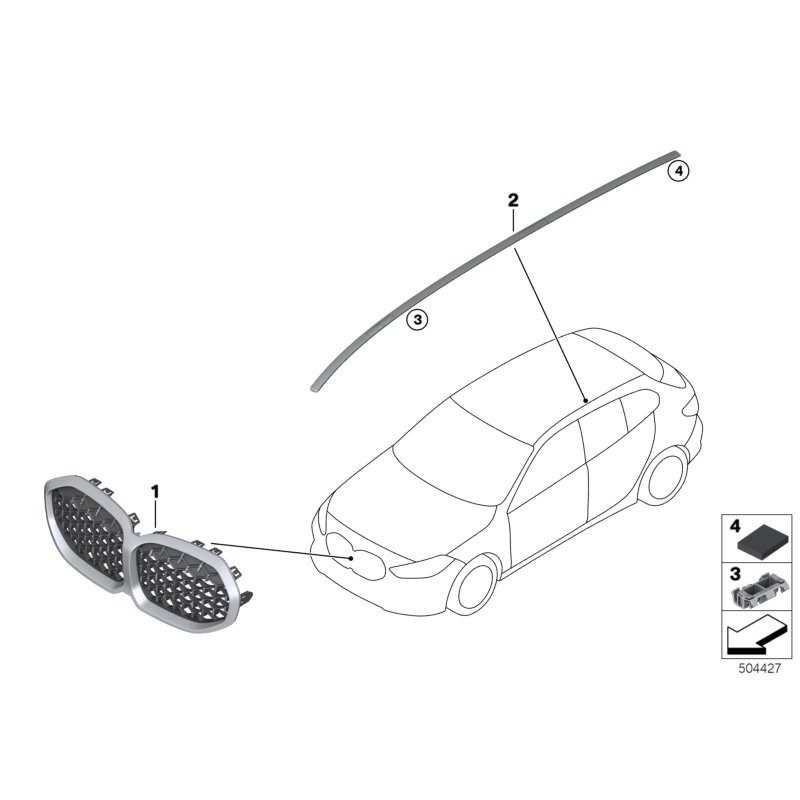 Grille avant noire à un seul rein - Pièce d'origine BMW 51138080489