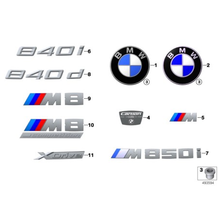 Ensemble d'insignes de capot - Pièce d'origine BMW 8132375 / 2x1807495