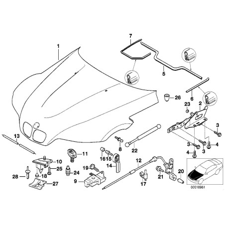 Câble de déverrouillage du loquet avant du capot moteur RHD - Pièce d'origine BMW 51238397989 Câble de déverrouillage du loquet avant du capot moteur RHD - Pièce d'origine BMW 51238397989