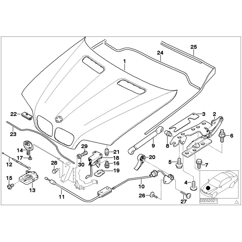 Câble de déverrouillage du loquet avant du capot moteur RHD - Pièce d'origine BMW 51238402614