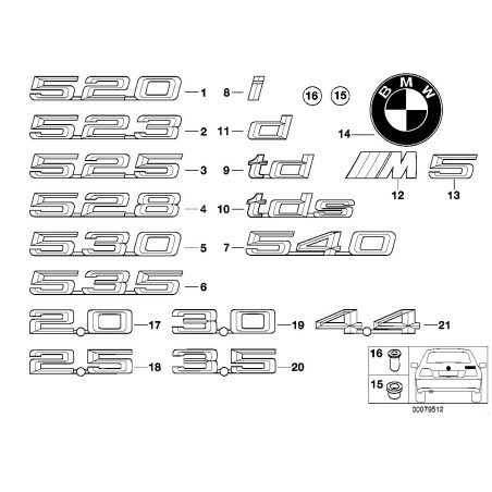 Emblème de coffre 540 - Pièce d'origine BMW 51148148824 Emblème de coffre 540 - Pièce d'origine BMW 51148148824