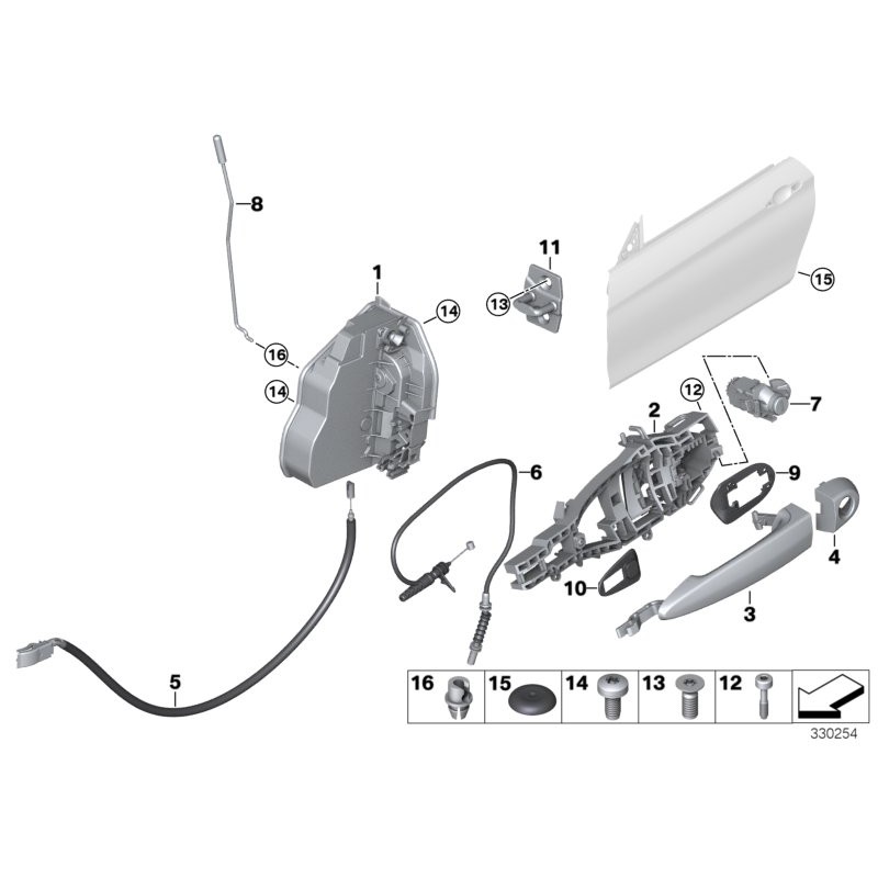 Poignée de porte extérieure avant avec câble - Pièce d'origine BMW 51217242575