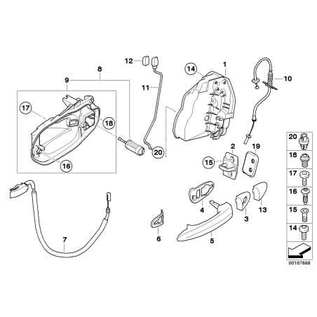 Câble Bowden d'ouverture de porte avant - Pièce d'origine BMW 51203330985 Câble Bowden d'ouverture de porte avant - Pièce d'origine BMW 51203330985