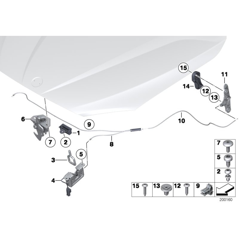 Câble de déverrouillage du capot arrière de la section Bowden - Pièce d'origine BMW 51237201904