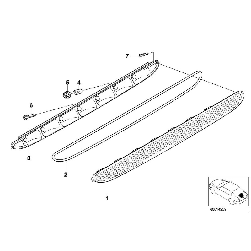 Feu stop central monté sur le pare-brise avec lentille rouge et joint - Pièce d'origine BMW 63258389733/63258389735