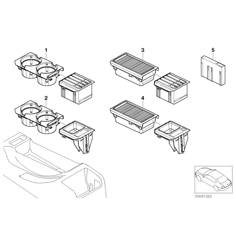 Plateau de rangement central pour console - Pièce d'origine BMW 51167043093, couleur noir.