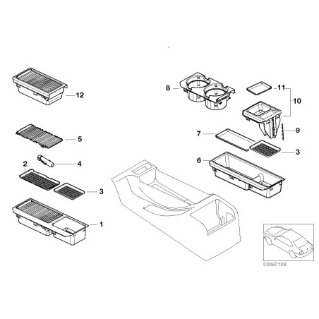 Plateau de rangement avec couvercle pour console centrale - Pièce d'origine BMW 51167038323, couleur noire.