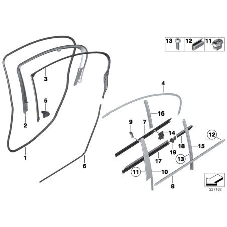 Cache de canal extérieur de porte arrière droite en aluminium satiné - Pièce d'origine BMW 51357182292