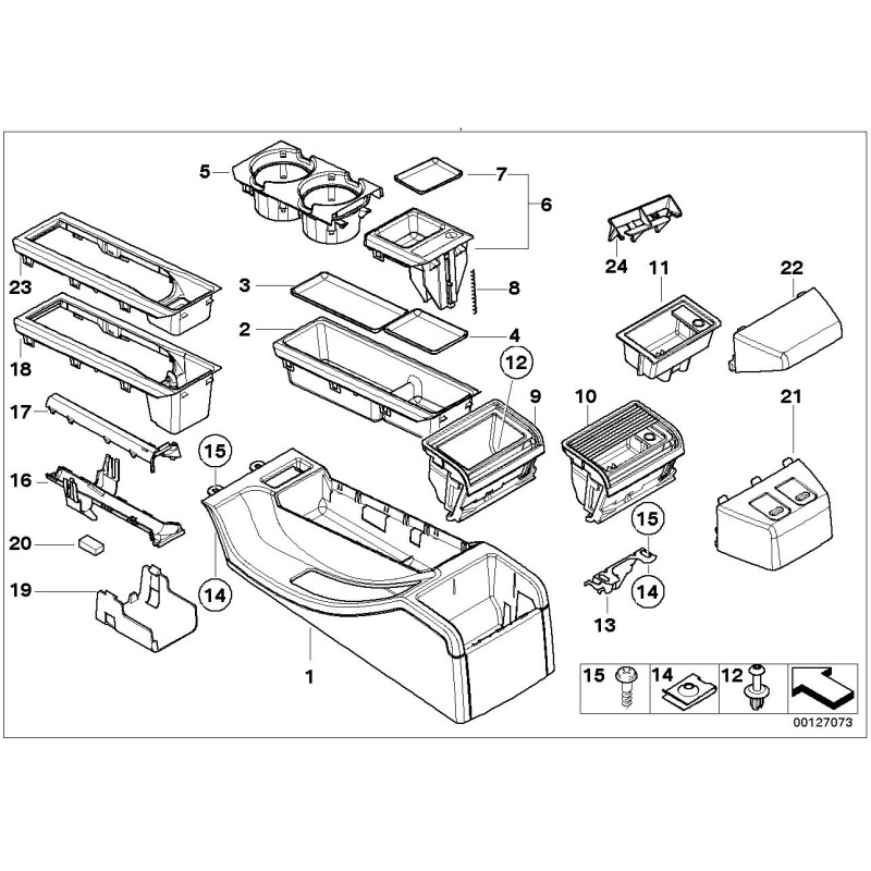 Console cendrier arrière avec couvercle gris - Pièce d'origine BMW 51168248527