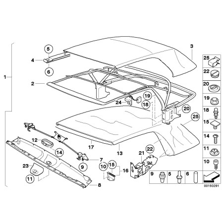 Tissu de toit décapotable Schwarz/Noir - Pièce d'origine BMW 54318229839 Tissu de toit décapotable Schwarz/Noir - Pièce d'origine BMW 54318229839