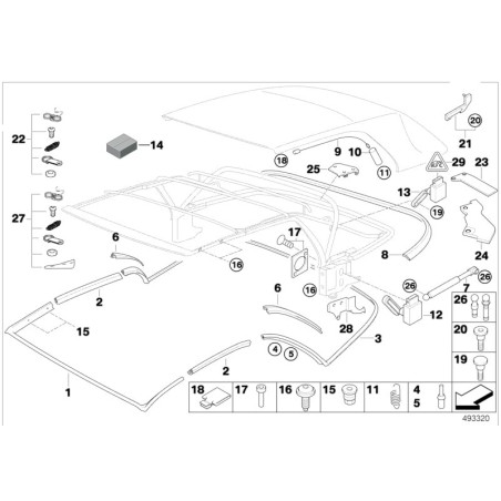 Joint d'étanchéité de pare-brise pour capote décapotable - Pièce d'origine BMW 54318229828 Joint d'étanchéité de pare-brise pour capote décapotable - Pièce d'origine BMW 54318229828