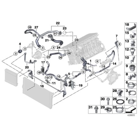 Tuyau de liquide de refroidissement - Pièce d'origine BMW 11537580969