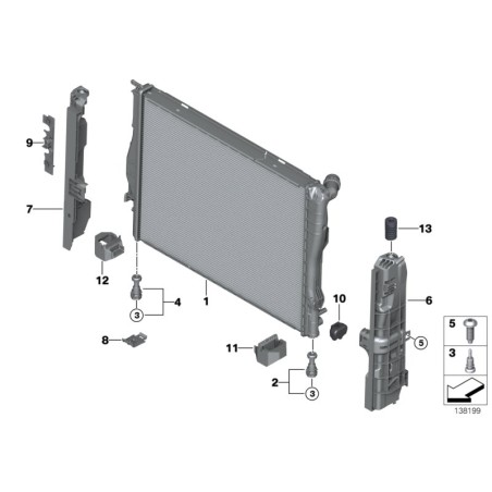 Support de fixation du radiateur de liquide de refroidissement 2 pièces - Pièce d'origine BMW 17117590119