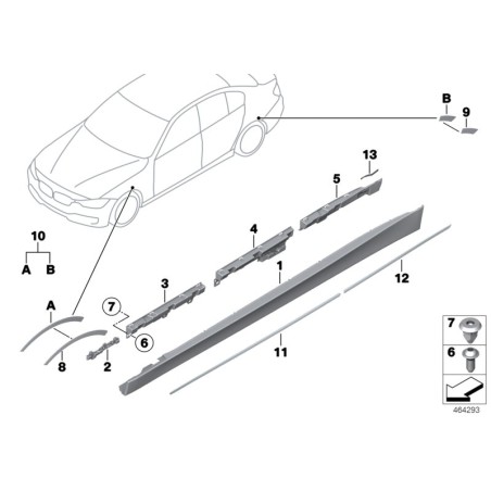 Pièce d'origine BMW 51777256919 - Couvercle de seuil de porte / support de rebord d'arche de roue - Gauche.